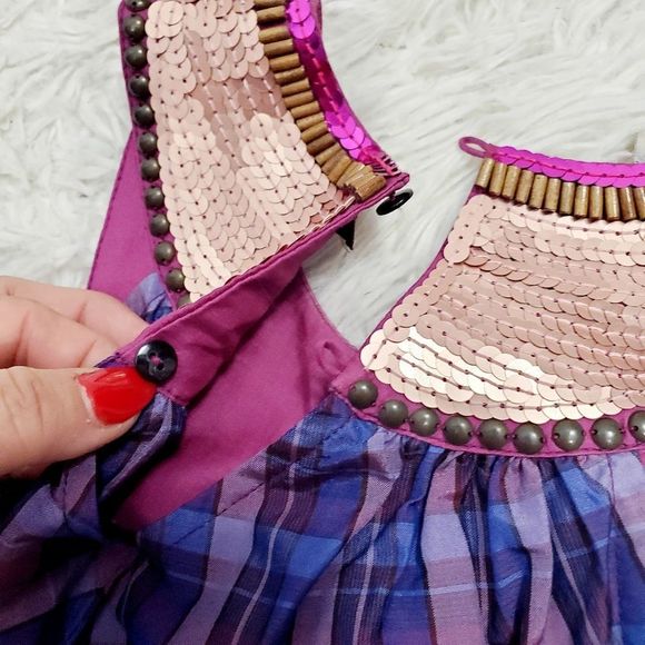 4x$25 a Common threads 100% silk embellished studded sequin plaid sleeveless  Sm - Picture 6 of 12